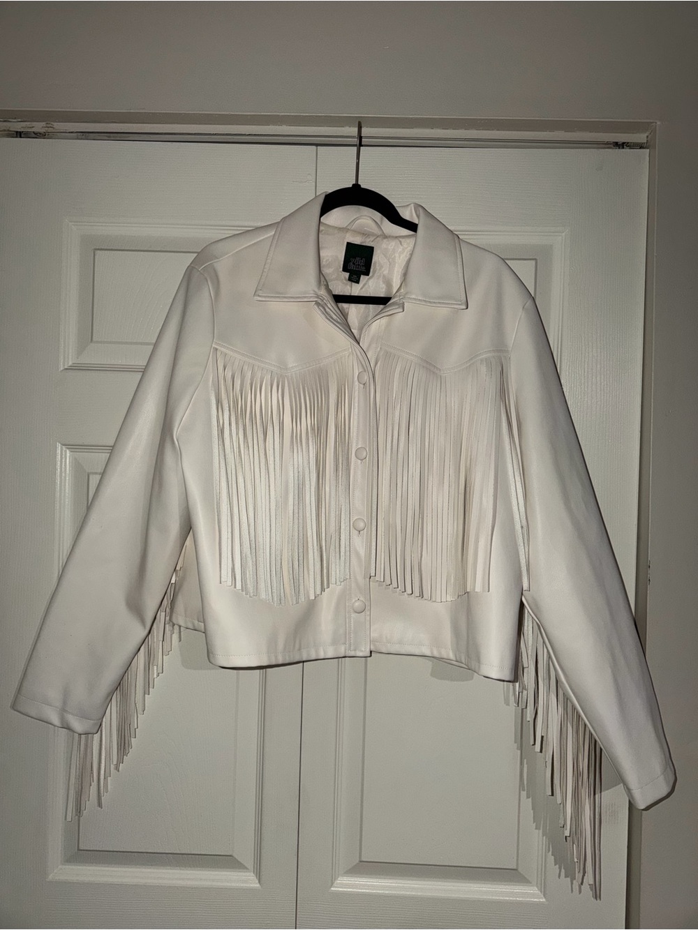 Fringed White Faux Leather Jacket - Women's Stylish Western